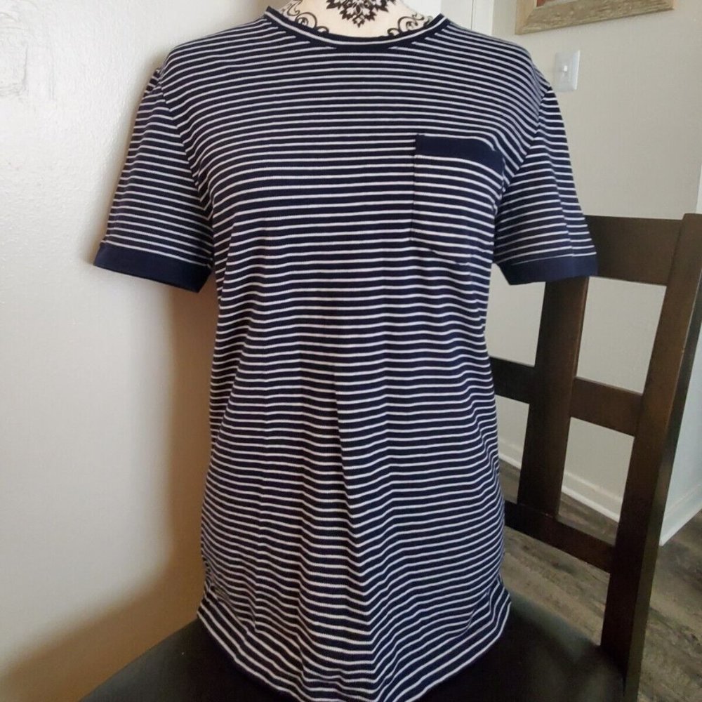 EXPRESS Striped Stretch Pocket Shirt Men XS Cotton Spandex Blue White EUC
